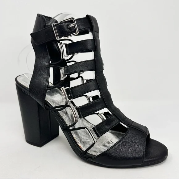 Gianni Bini Gladiator Heels Strappy Sandals Black Leather Women's - Picture 4 of 13